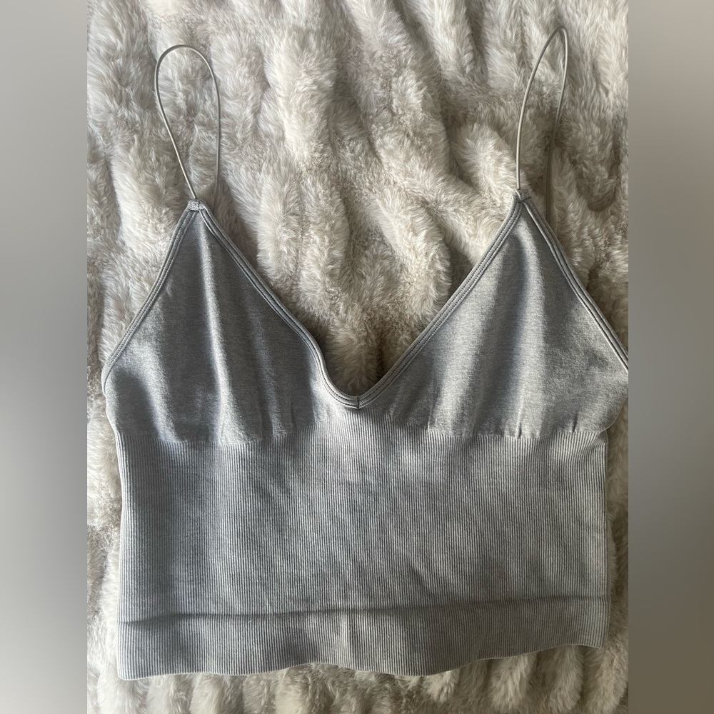 Free People Silver Gray Ribbed V-Neck Bandeau Cami